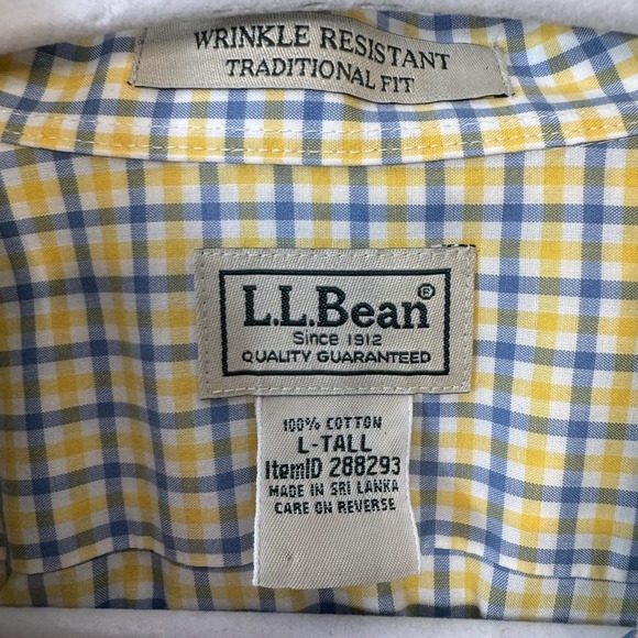 L.L. Bean Men Traditional Fit Plaid Button Down Shirt Wrinkle‎ Resistant L-Tall - Picture 4 of 8